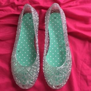 Silver glitter jelly flats